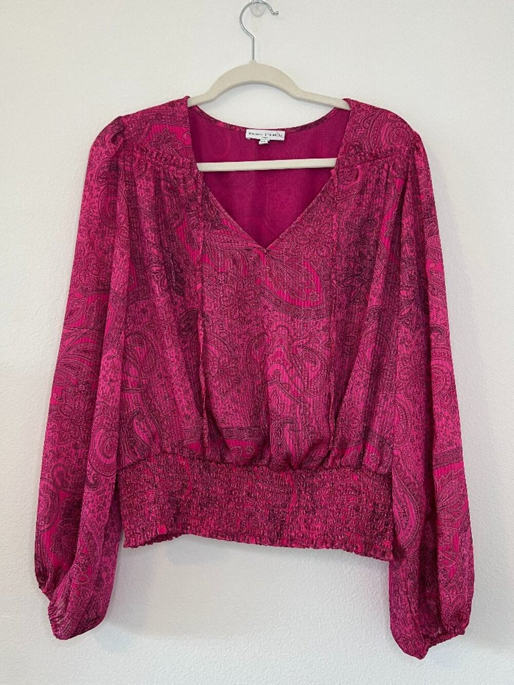 Boho Whimsigoth Peasant Maison D'Amelie Pink Paisley Top XL Balloon Sleeve Smock